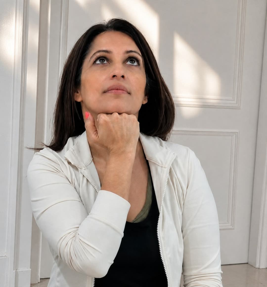 Kriti Soni demonstrating face yoga movement - black line cropped